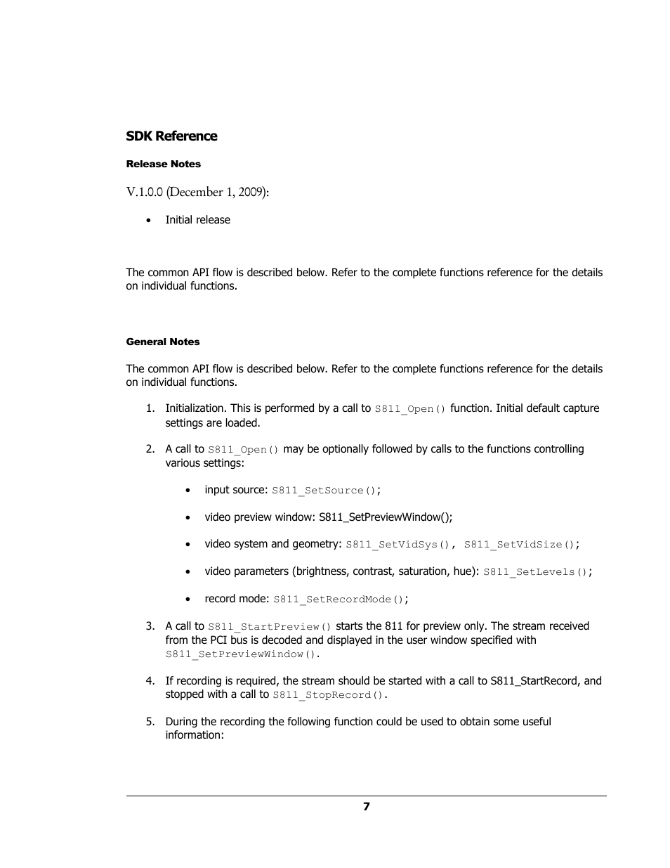 Sdk reference, Release notes, General notes | Sensoray 811 Windows SDK User Manual | Page 7 / 23