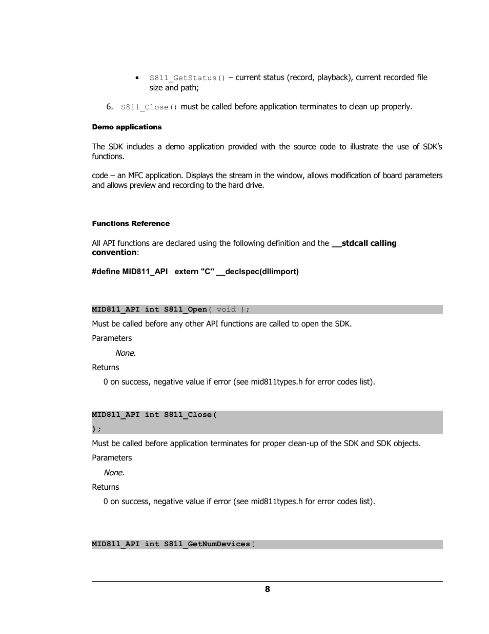 Demo applications, Functions reference | Sensoray 811 Windows SDK User Manual | Page 8 / 23