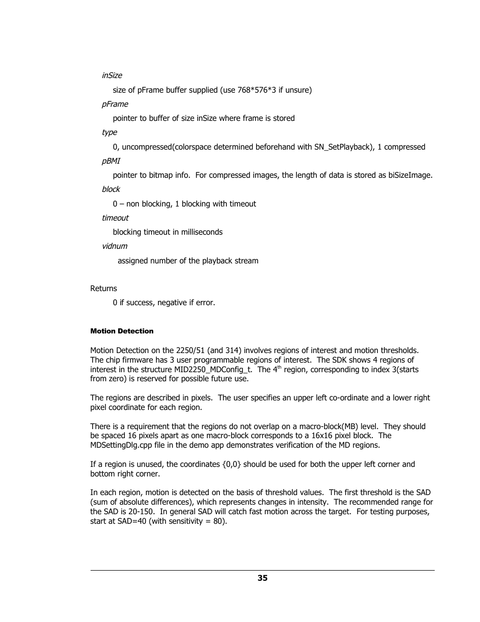 Motion detection | Sensoray 2251 Rev.A User Manual | Page 35 / 48