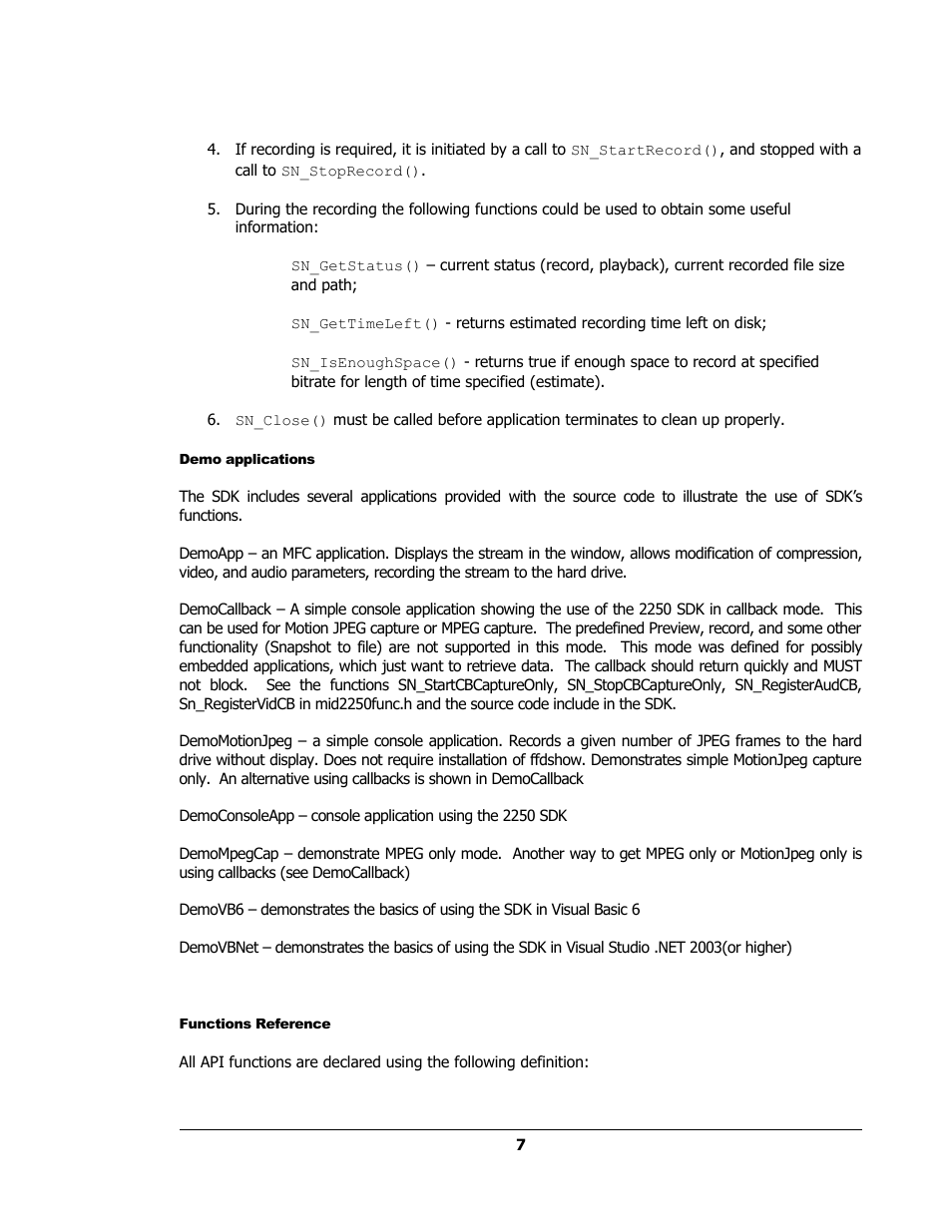 Demo applications, Functions reference | Sensoray 2251 Rev.A User Manual | Page 7 / 48