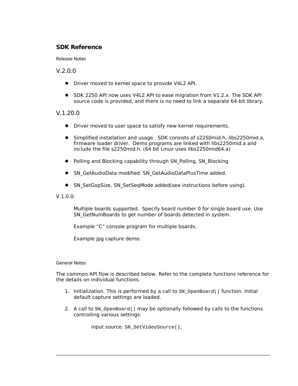 Sdk reference, Release notes, General notes | Sensoray 2250 Linux Ver2.0.X User Manual | Page 5 / 18