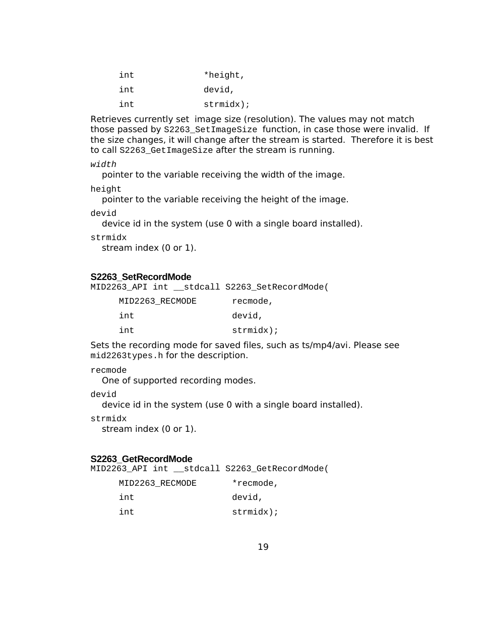S2263_setrecordmode, S2263_getrecordmode | Sensoray 2263 User Manual | Page 19 / 25