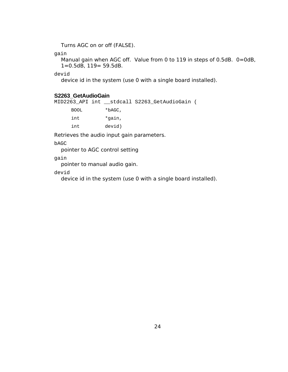 S2263_getaudiogain | Sensoray 2263 User Manual | Page 24 / 25