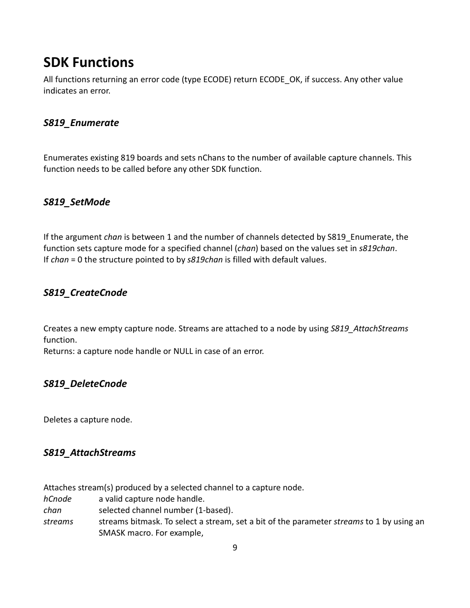 Sdk functions | Sensoray 819 Linuxs SDK User Manual | Page 9 / 12