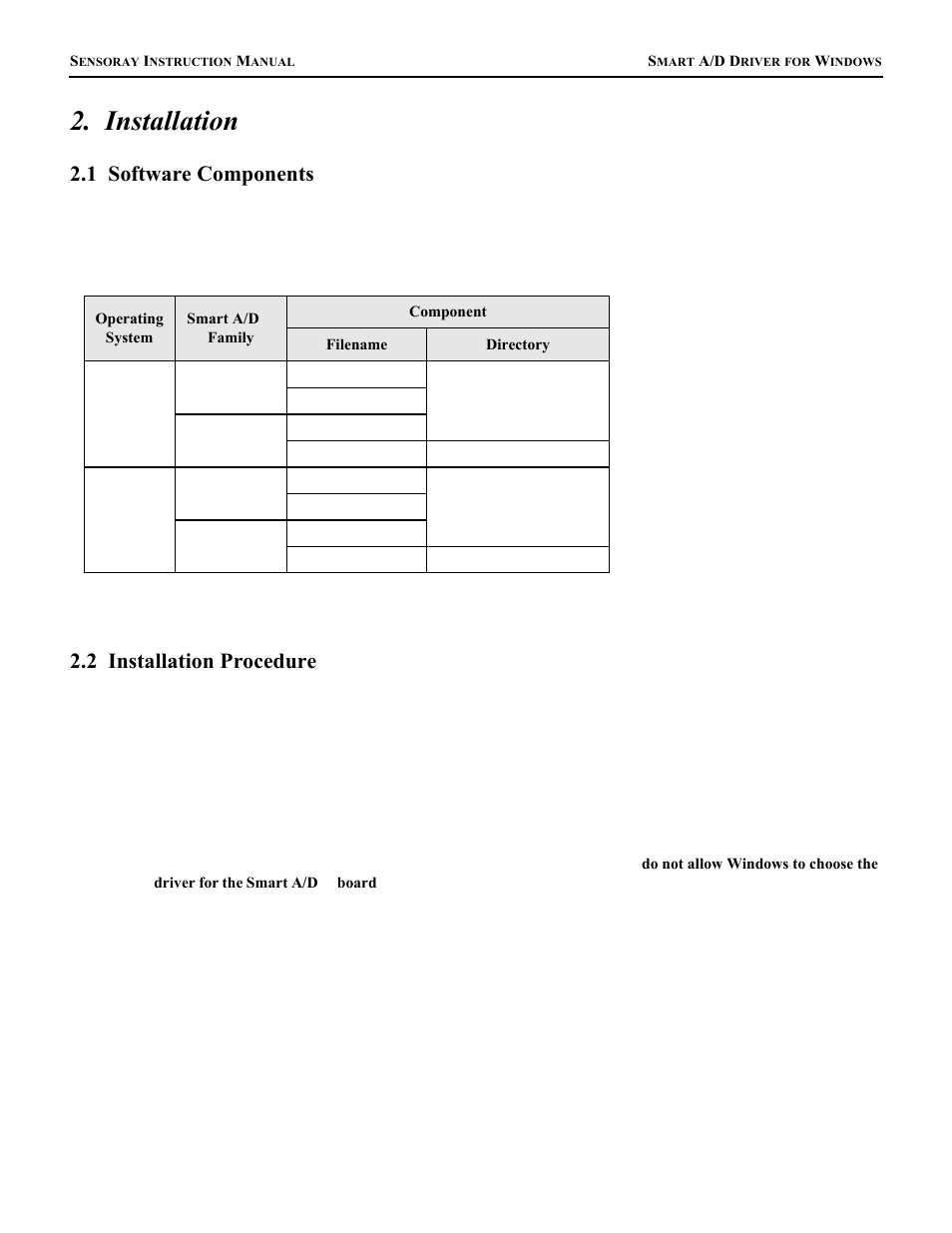 Installation, 1 software components, 2 installation procedure | Sensoray Smart A/D User Manual | Page 4 / 19