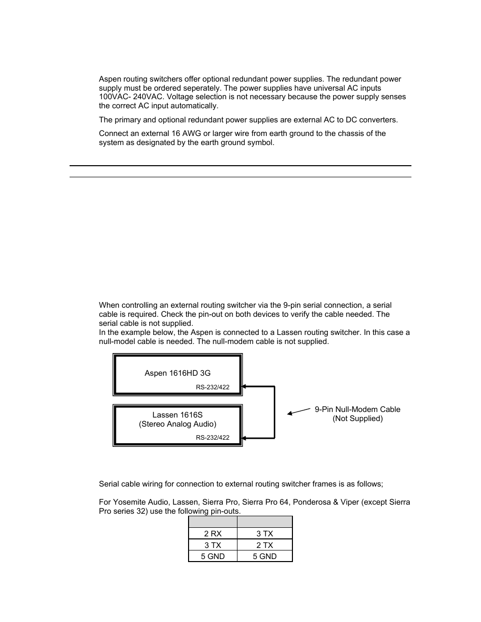 Ac power connections, Multi-frame systems, Serial cable connections | Sierra Video 3232HD-3G User Manual | Page 15 / 70