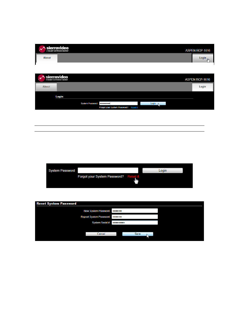 Changing password | Sierra Video RCP-1616 User Manual | Page 16 / 50