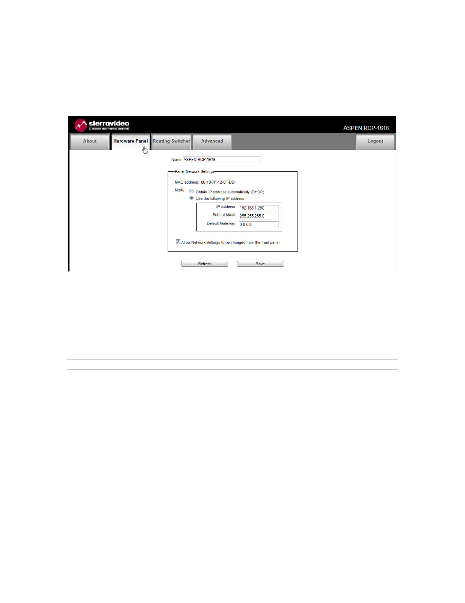 Hardware panel | Sierra Video RCP-1616 User Manual | Page 18 / 50