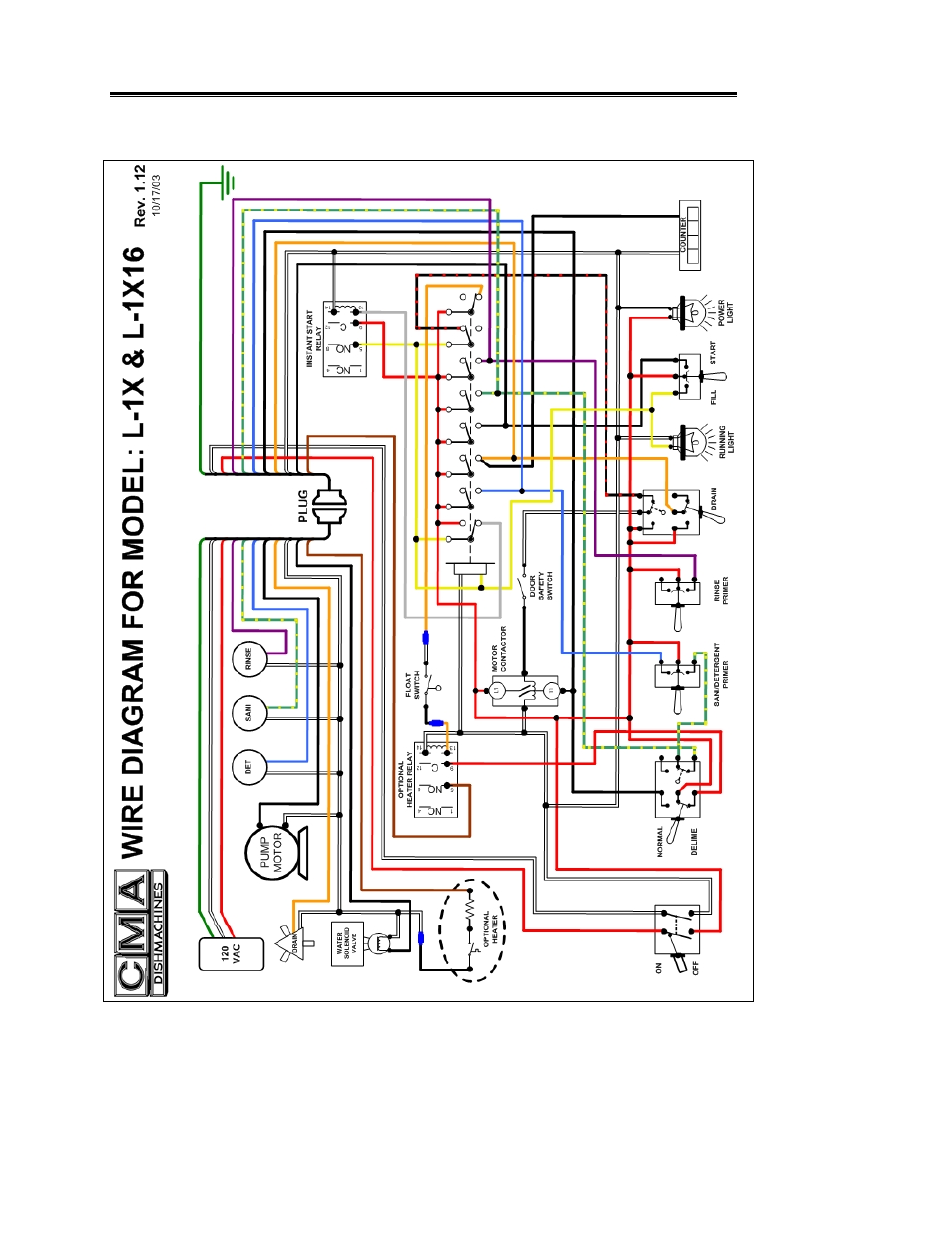 Electrical diagram | CMA Dishmachines L-1X16 User Manual | Page 18 / 18