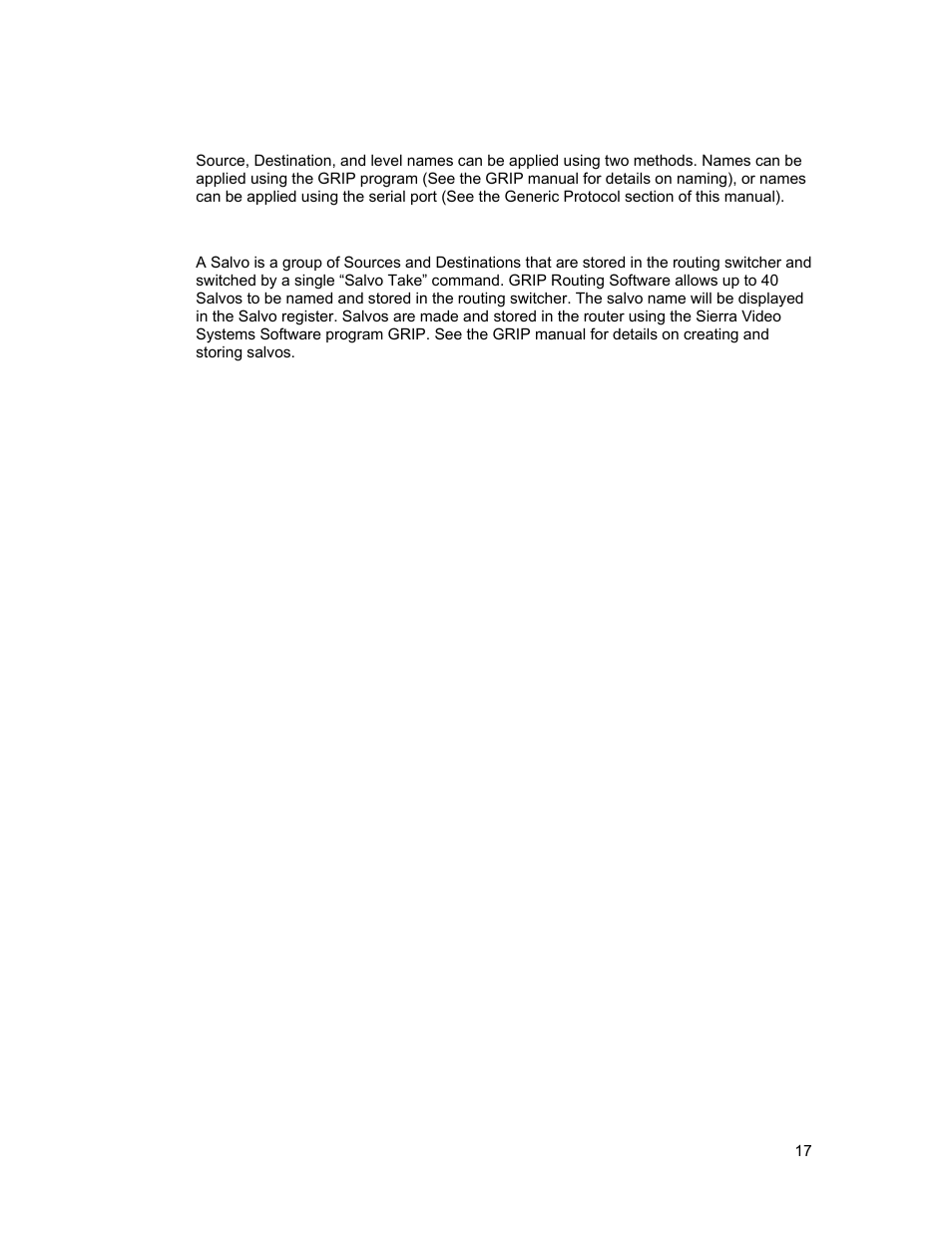 Names, Salvos | Sierra Video Tahoe Series 16 User Manual | Page 23 / 78
