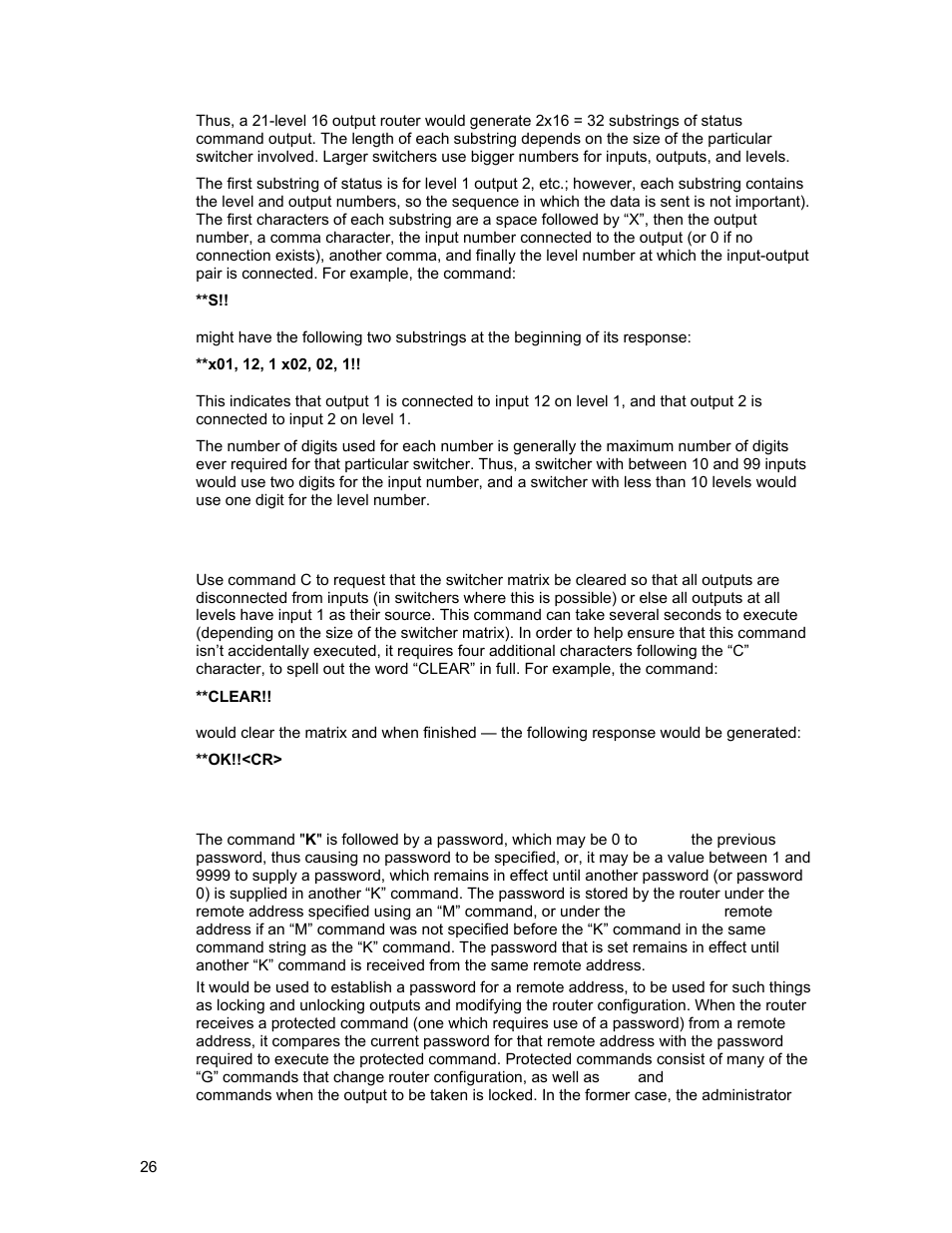 C”: clear matrix, K”: set password | Sierra Video Tahoe Series 16 User Manual | Page 32 / 78