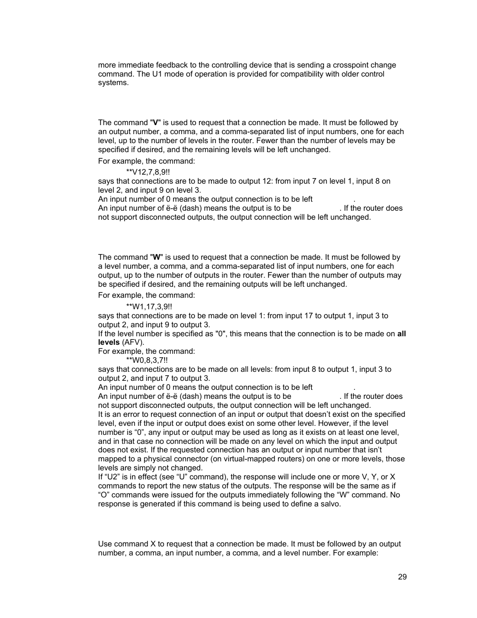 V”: connect levels, W”: connect outputs, X”: connect crosspoint | Sierra Video Tahoe Series 16 User Manual | Page 35 / 78