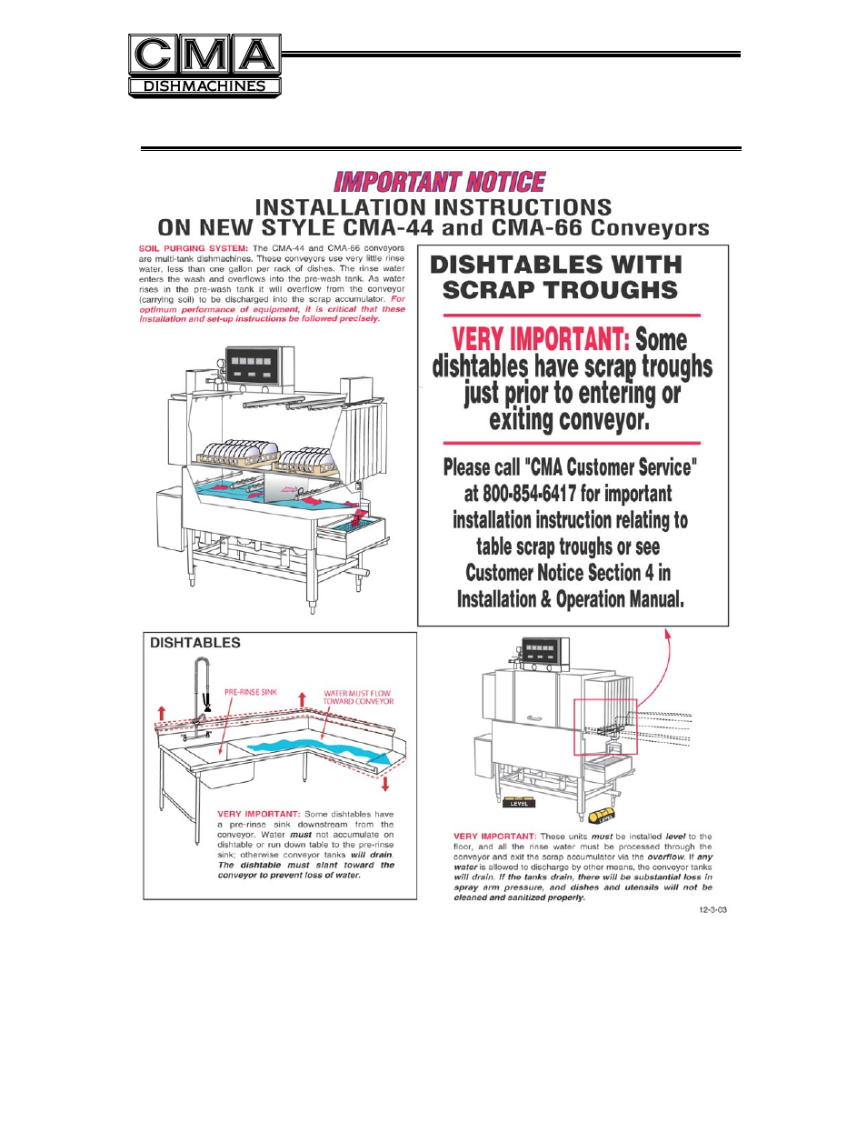 Cma-66 customer notice | CMA Dishmachines CMA-66 User Manual | Page 24 / 26