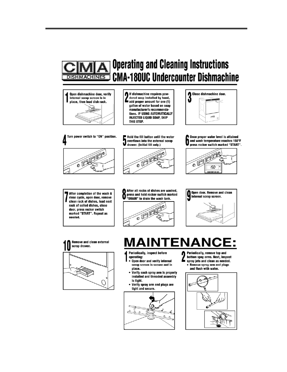 Operating and cleaning instructions, Perating and, Leaning | Nstructions, Operation 3.3. operating and cleaning instructions | CMA Dishmachines CMA-180UC User Manual | Page 13 / 25
