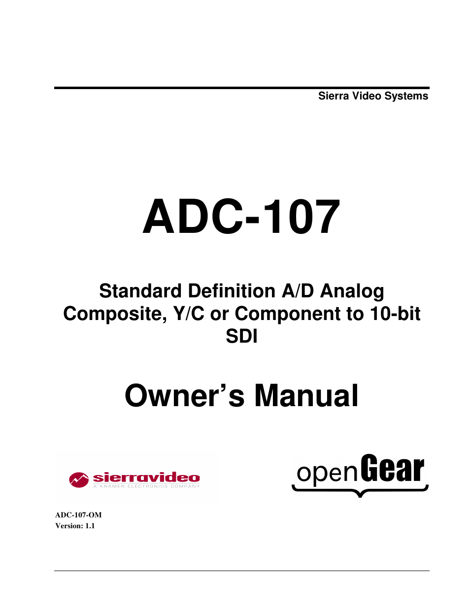 Sierra Video ADC-107 User Manual | 23 pages