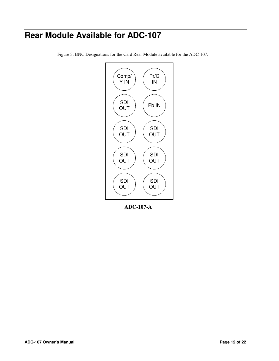 Rear module available for adc-107, Text | Sierra Video ADC-107 User Manual | Page 12 / 23