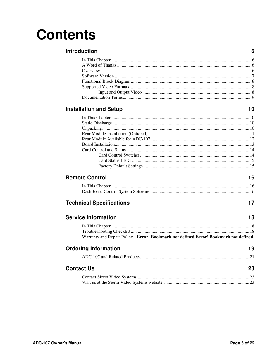 Sierra Video ADC-107 User Manual | Page 5 / 23