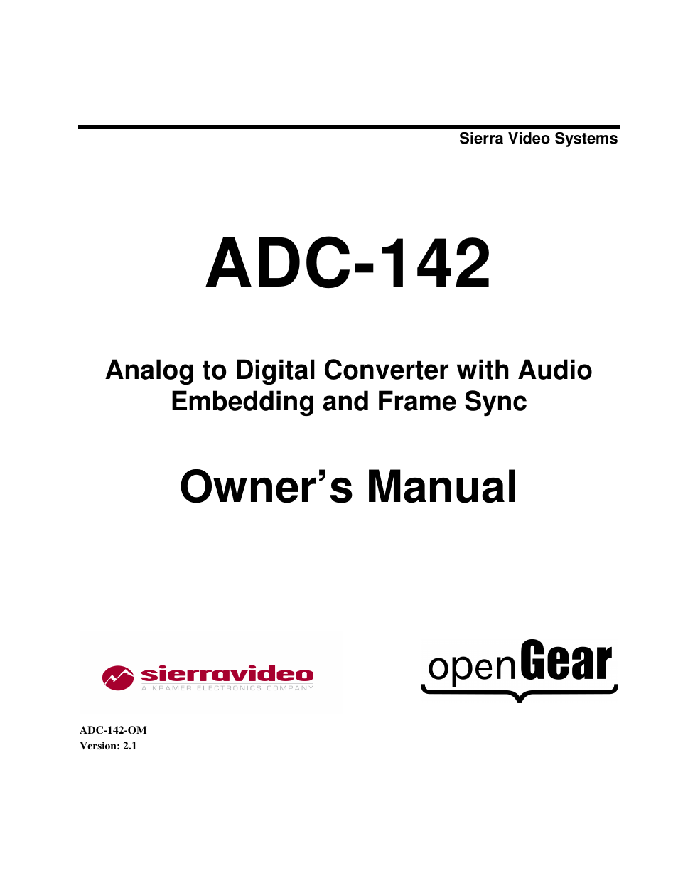 Sierra Video ADC-142 User Manual | 29 pages