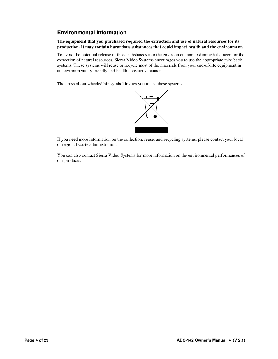 Sierra Video ADC-142 User Manual | Page 4 / 29