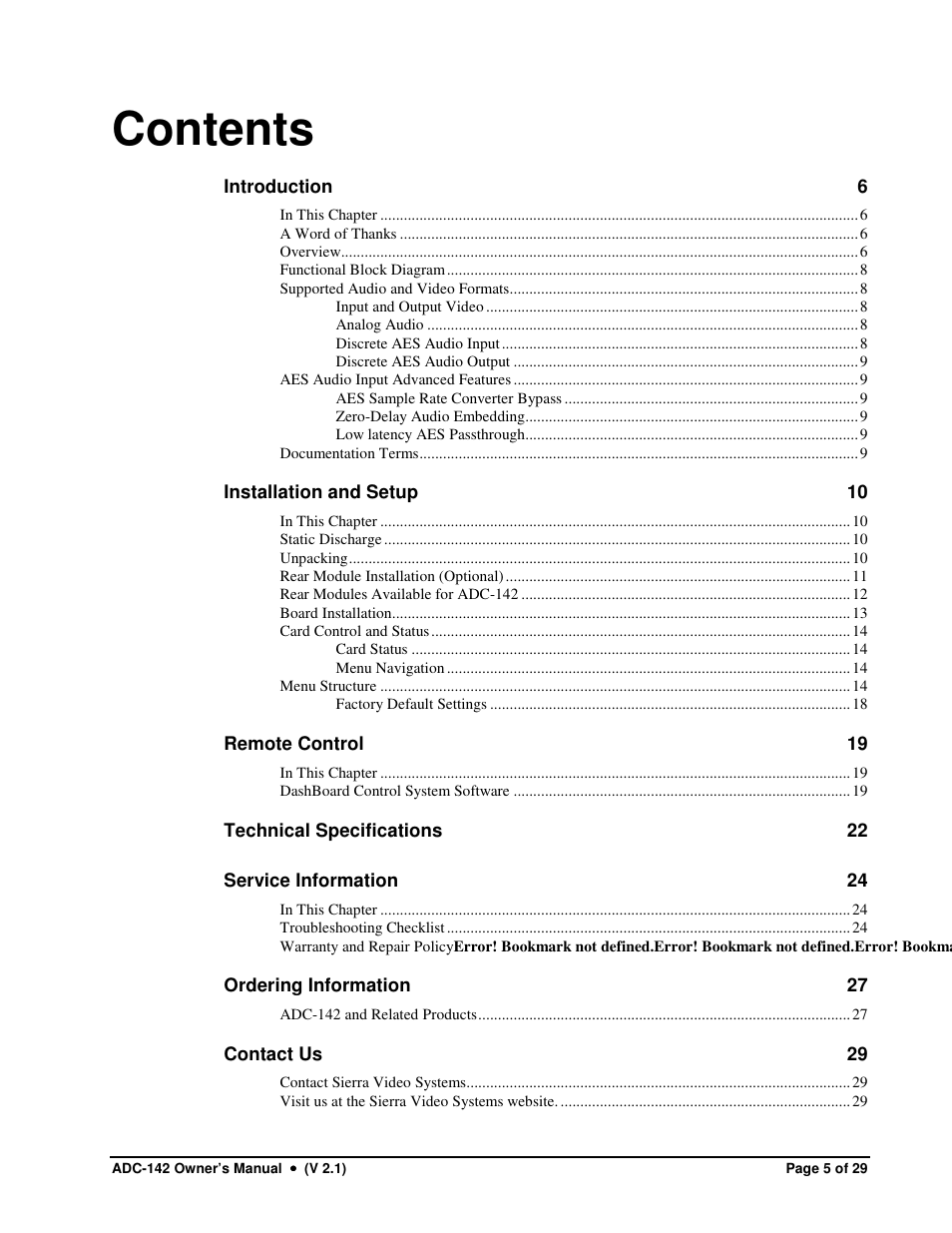 Sierra Video ADC-142 User Manual | Page 5 / 29