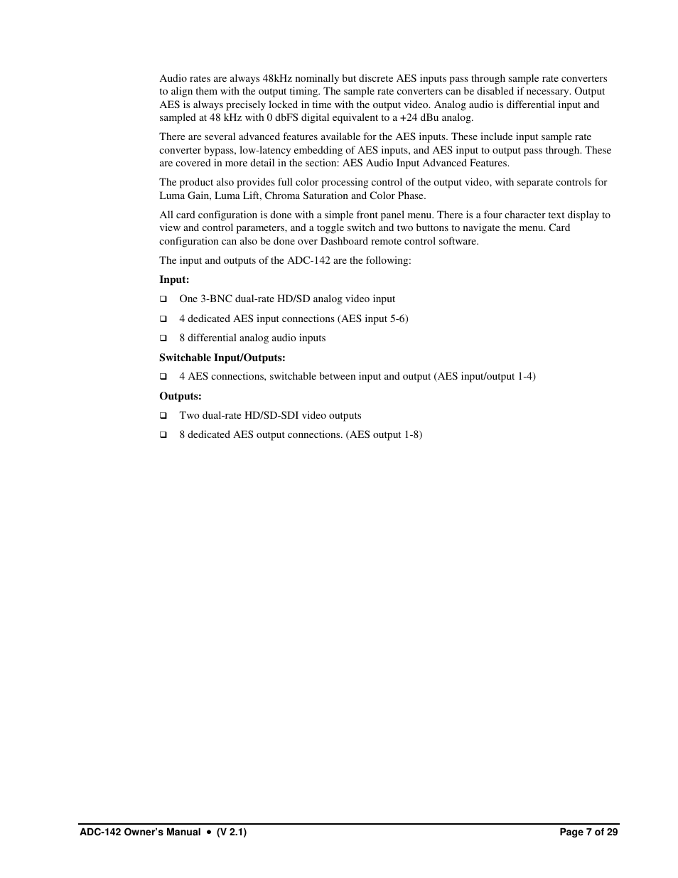 Sierra Video ADC-142 User Manual | Page 7 / 29