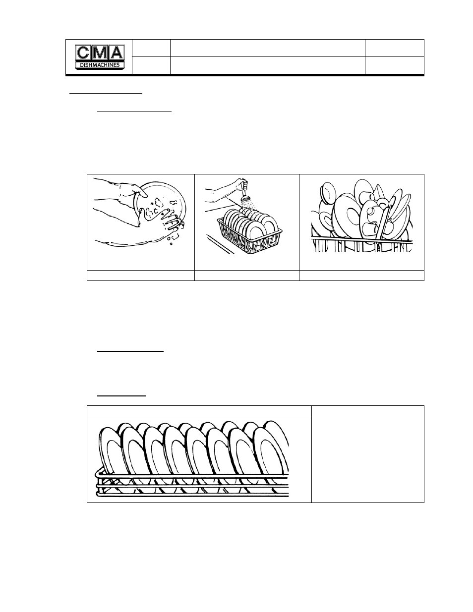 Operating instructions, Scraping and pre-rinse, Hand scraping | Wet scraping, Sorting and racking, Racking dishes | CMA Dishmachines EAH/EC User Manual | Page 8 / 19