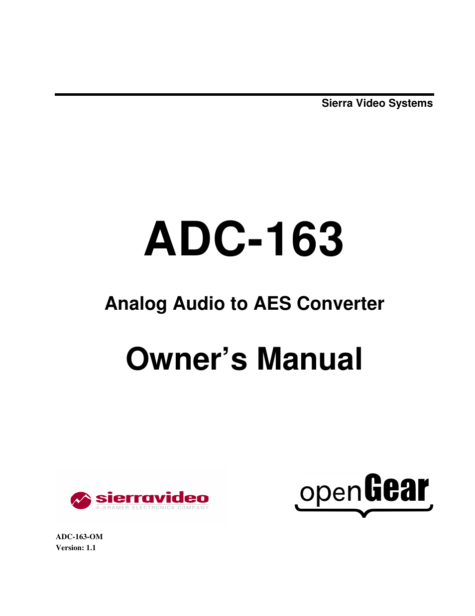 Sierra Video ADC-163 User Manual | 23 pages