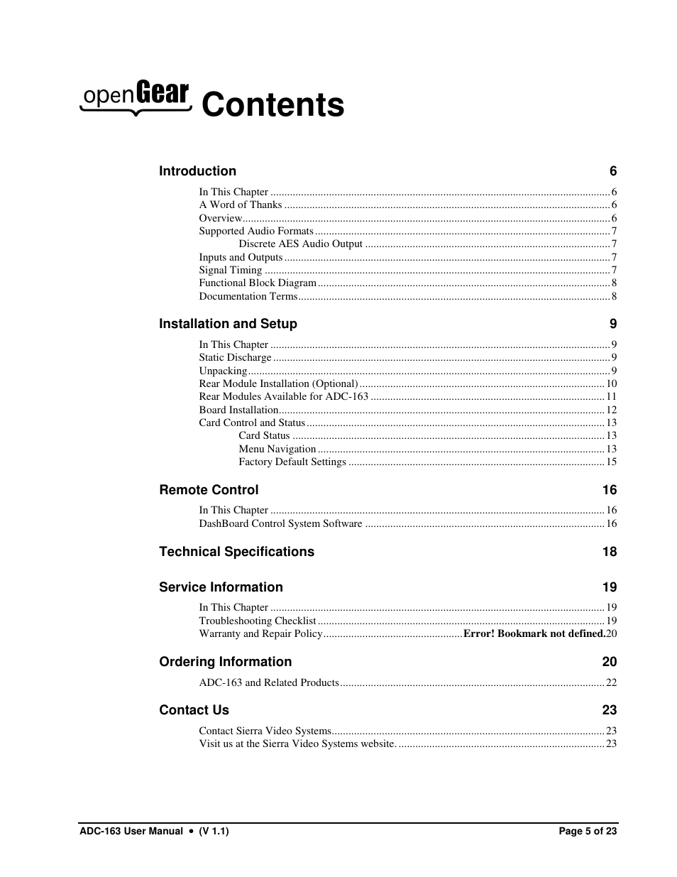 Sierra Video ADC-163 User Manual | Page 5 / 23