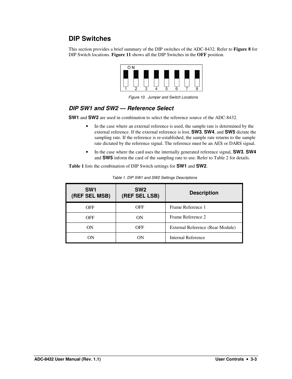 Dip switches | Sierra Video ADC-8432 User Manual | Page 21 / 33