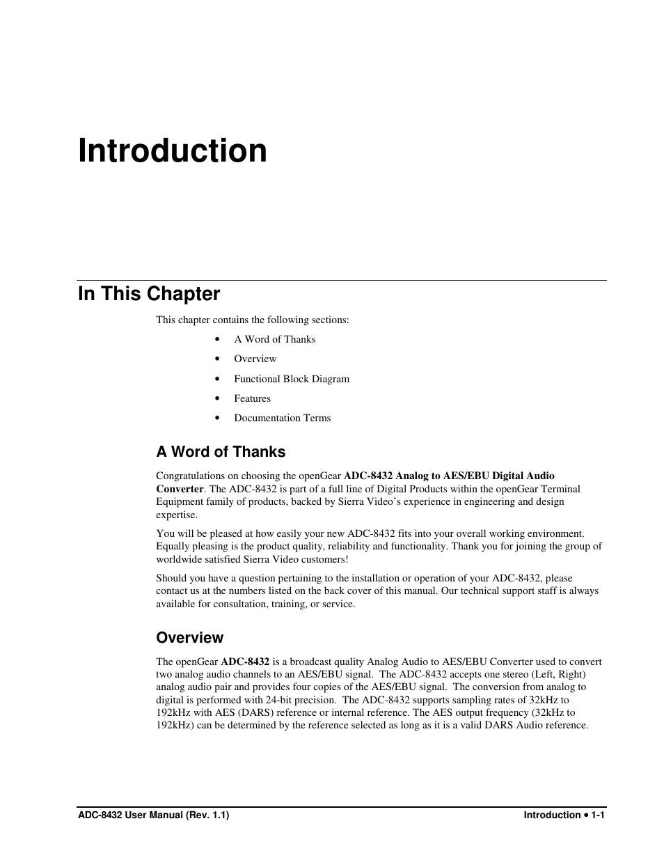 Introduction | Sierra Video ADC-8432 User Manual | Page 9 / 33