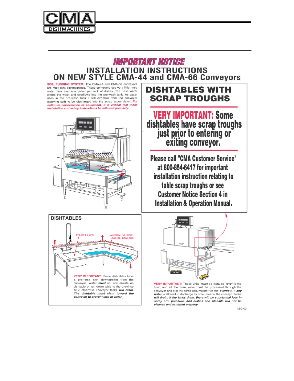 Cma-44 customer notice | CMA Dishmachines CMA-44 User Manual | Page 22 / 25