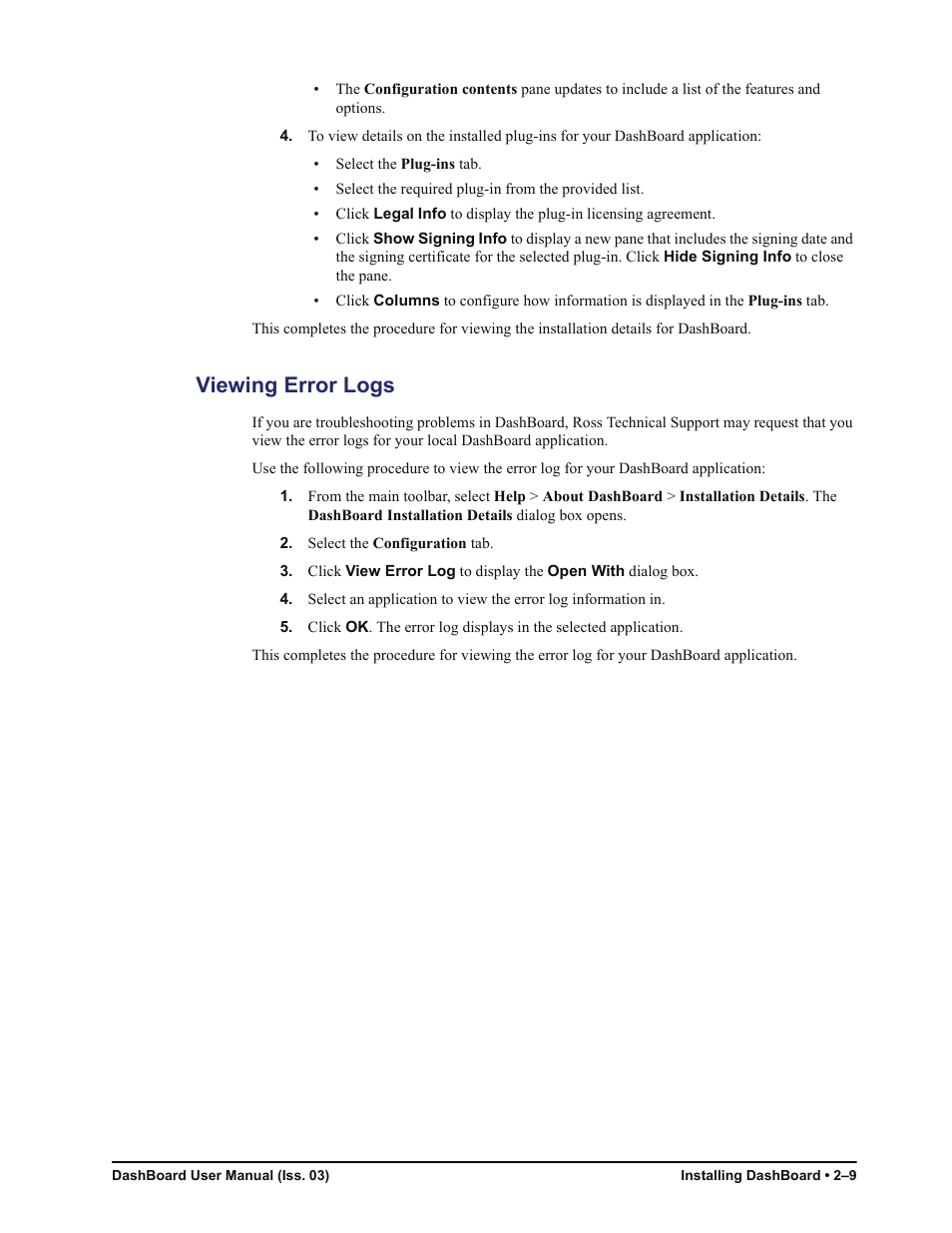 Viewing error logs, Viewing error logs -9 | Sierra Video DashBoard Control System User Manual | Page 19 / 56
