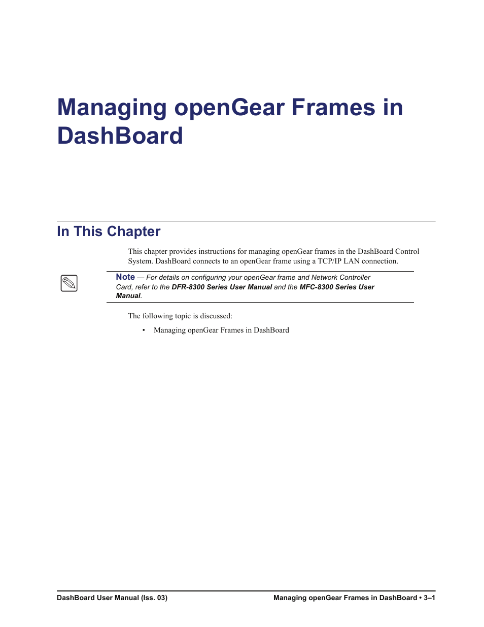 Managing opengear frames in dashboard | Sierra Video DashBoard Control System User Manual | Page 21 / 56