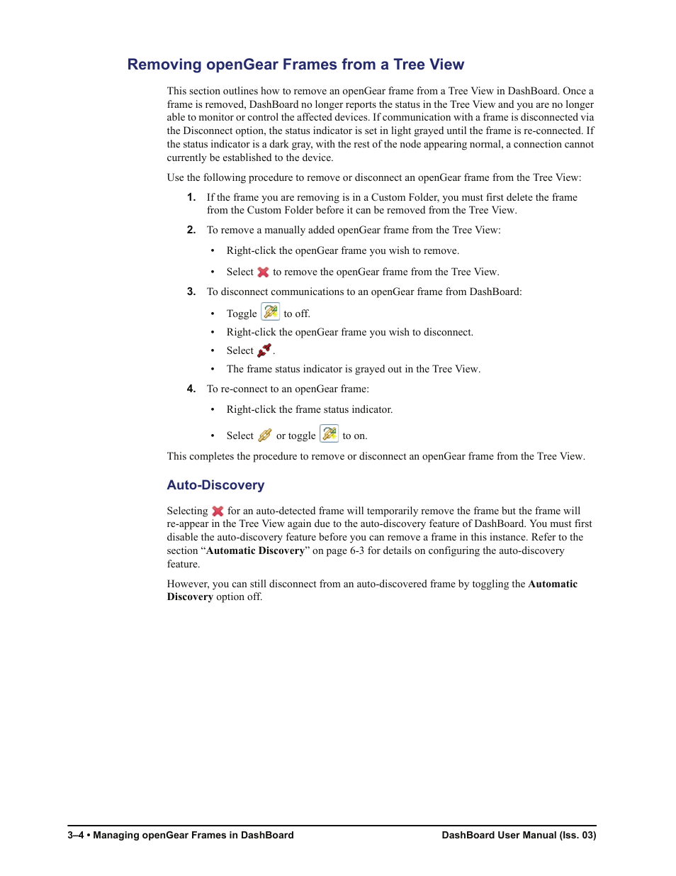 Removing opengear frames from a tree view, Auto-discovery, Removing opengear frames from a tree view -4 | Sierra Video DashBoard Control System User Manual | Page 24 / 56