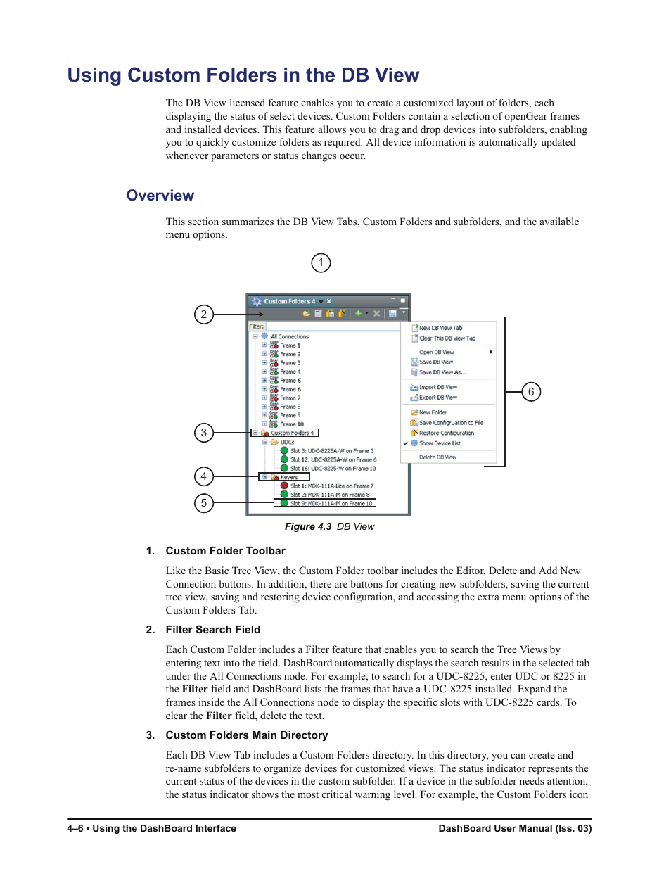 Using custom folders in the db view, Overview, Using custom folders in the db view -6 | Overview -6 | Sierra Video DashBoard Control System User Manual | Page 30 / 56