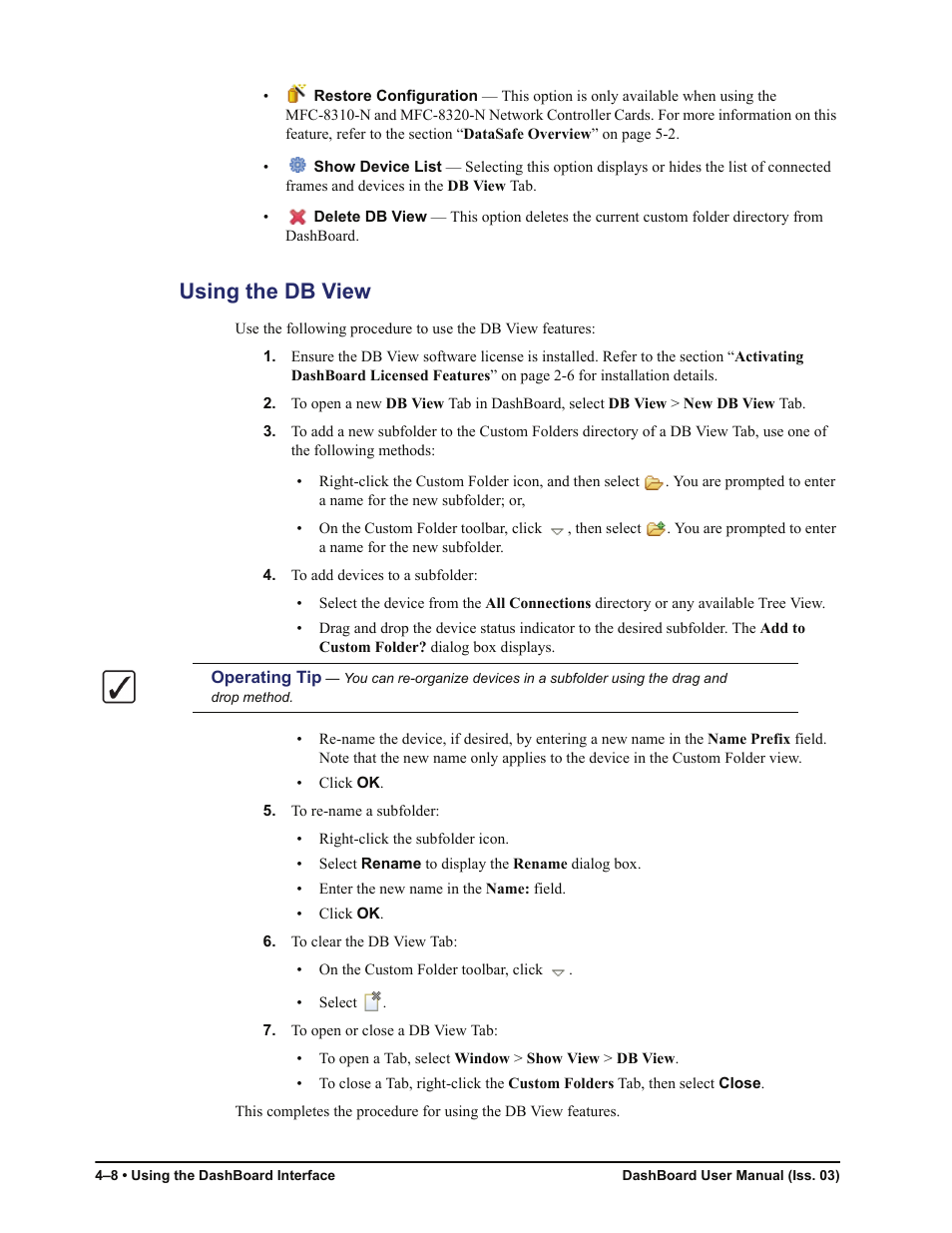 Using the db view, Using the db view -8 | Sierra Video DashBoard Control System User Manual | Page 32 / 56