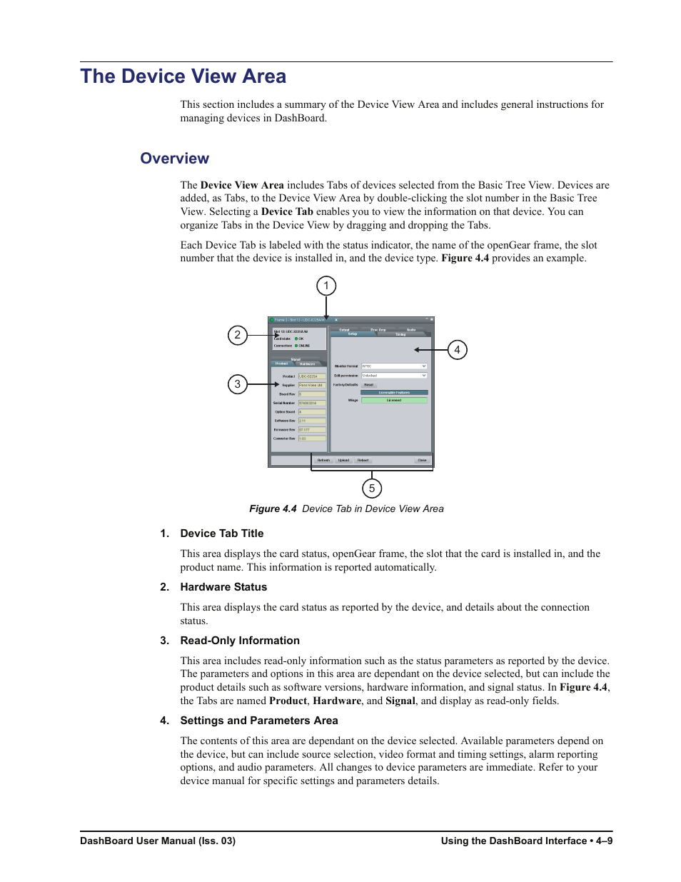 The device view area, Overview, The device view area -9 | Overview -9 | Sierra Video DashBoard Control System User Manual | Page 33 / 56