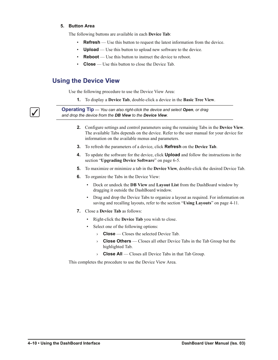 Using the device view, Using the device view -10 | Sierra Video DashBoard Control System User Manual | Page 34 / 56