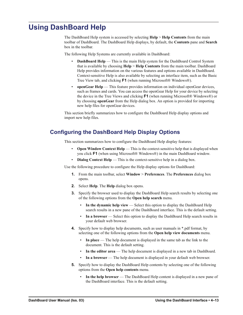 Using dashboard help, Configuring the dashboard help display options, Using dashboard help -13 | Configuring the dashboard help display options -13 | Sierra Video DashBoard Control System User Manual | Page 37 / 56