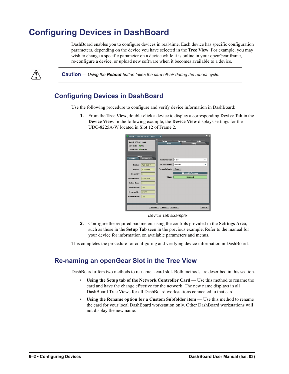 Configuring devices in dashboard, Re-naming an opengear slot in the tree view, Configuring devices in dashboard -2 | Sierra Video DashBoard Control System User Manual | Page 50 / 56