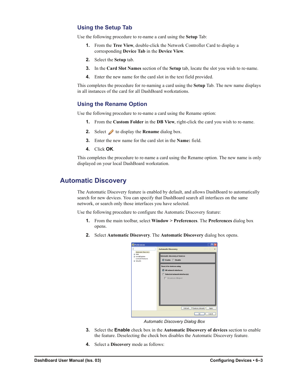 Using the setup tab, Using the rename option, Automatic discovery | Automatic discovery -3 | Sierra Video DashBoard Control System User Manual | Page 51 / 56