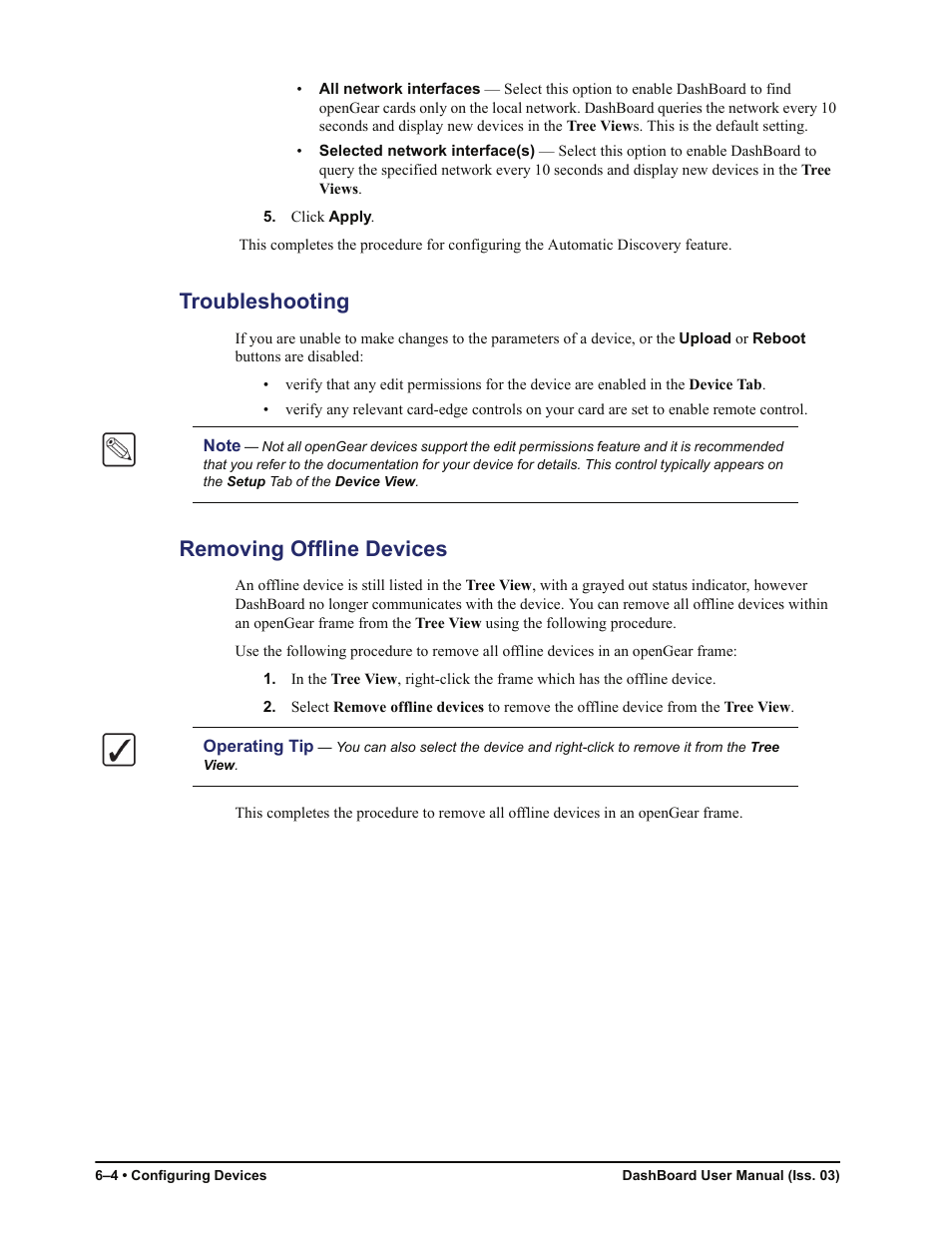 Troubleshooting, Removing offline devices, Troubleshooting -4 removing offline devices -4 | Sierra Video DashBoard Control System User Manual | Page 52 / 56