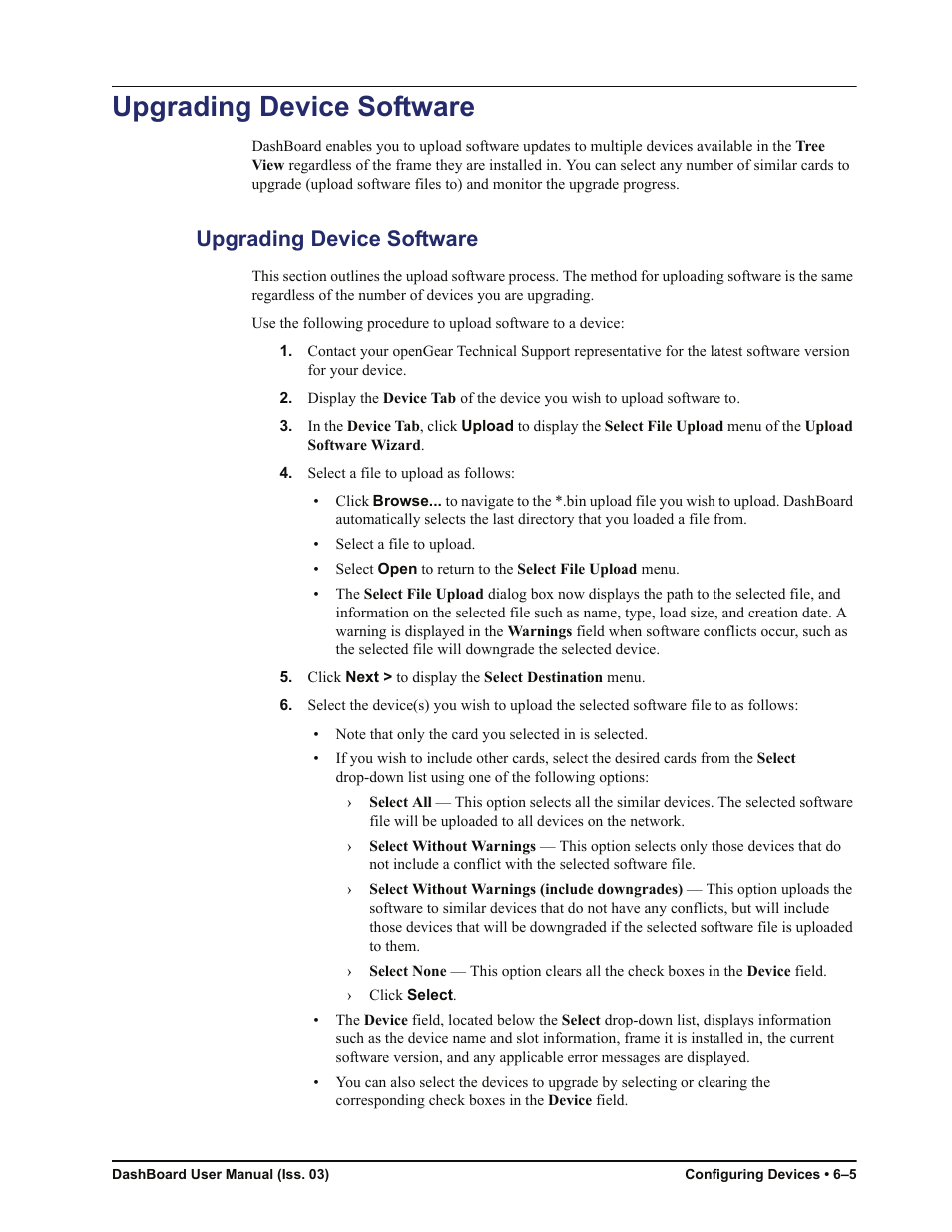 Upgrading device software, Upgrading device software -5 | Sierra Video DashBoard Control System User Manual | Page 53 / 56