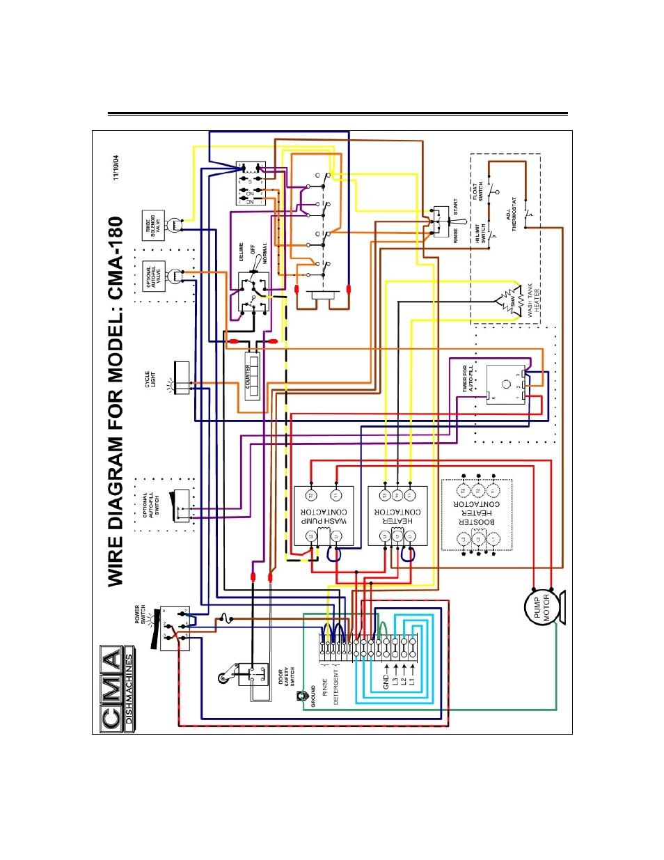 Wire diagram | CMA Dishmachines REV 2.05 CMA-180 User Manual | Page 18 / 19