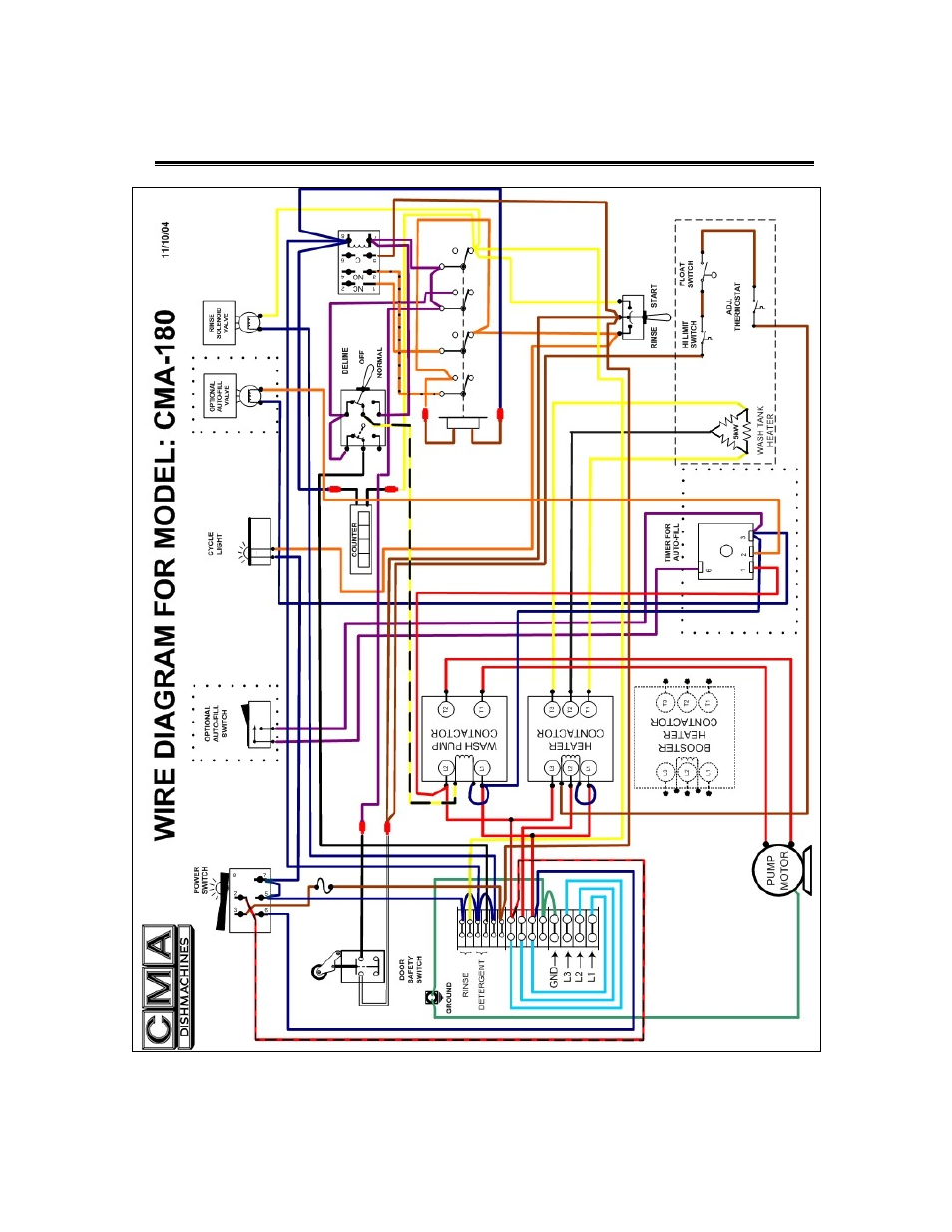 Wire diagram | CMA Dishmachines CMA-180 User Manual | Page 18 / 19