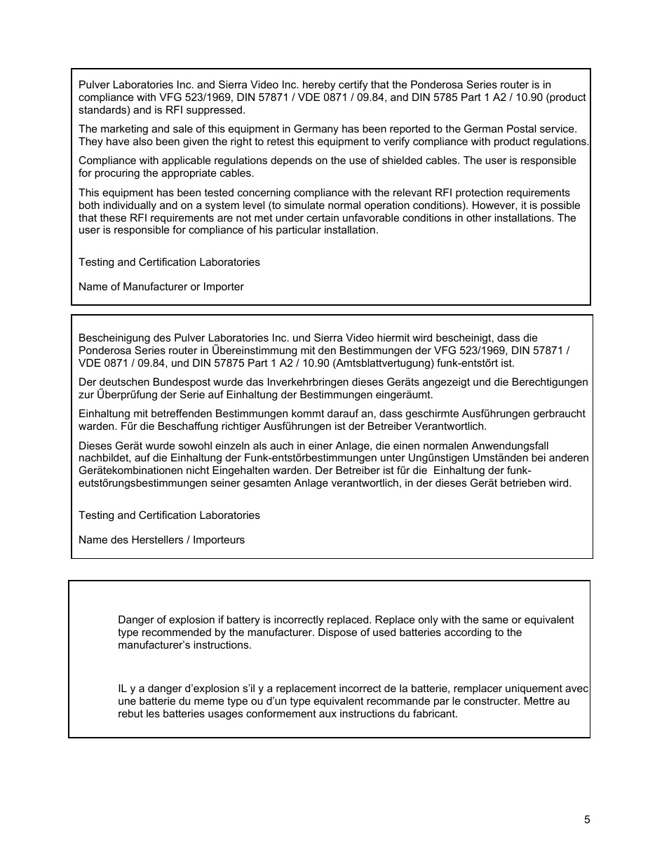 Caution, Attention | Sierra Video Ponderosa 3G Series Routing Switcher User Manual | Page 11 / 104