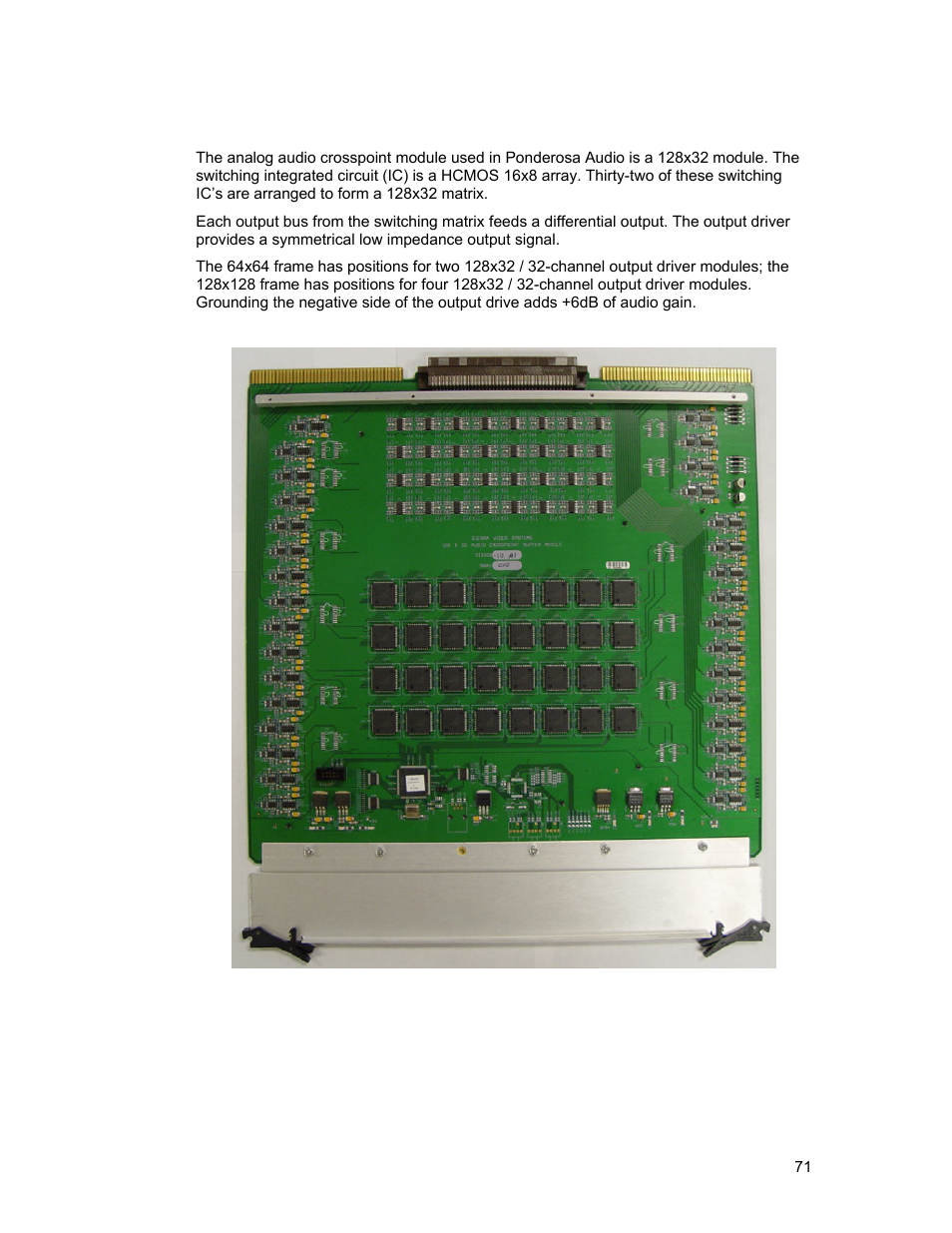 Crosspoint/ output driver, Modules | Sierra Video Ponderosa 3G Series Routing Switcher User Manual | Page 77 / 104