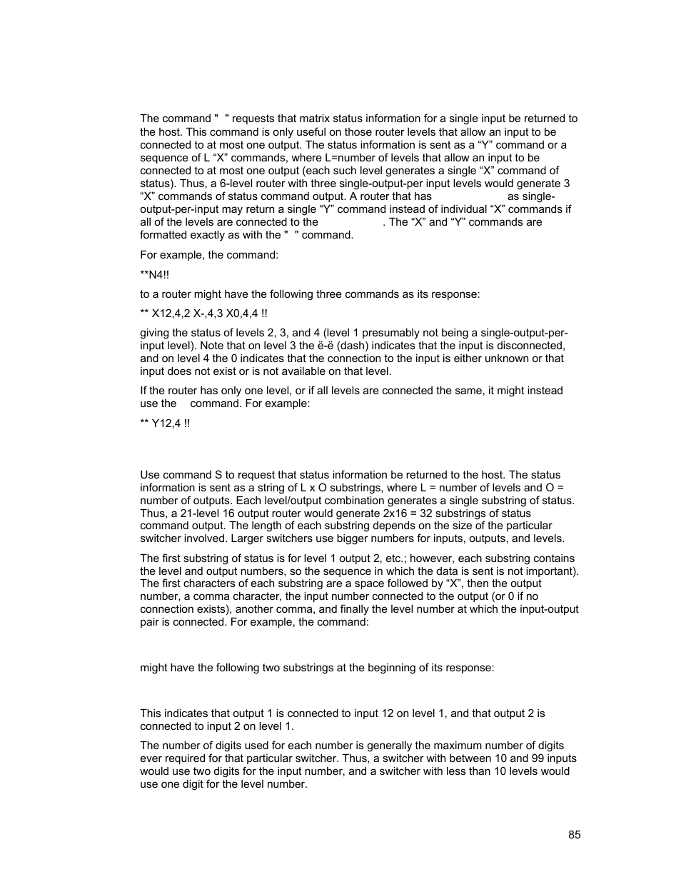 N”: input status inquiry, S”: status inquiry | Sierra Video Ponderosa 3G Series Routing Switcher User Manual | Page 91 / 104