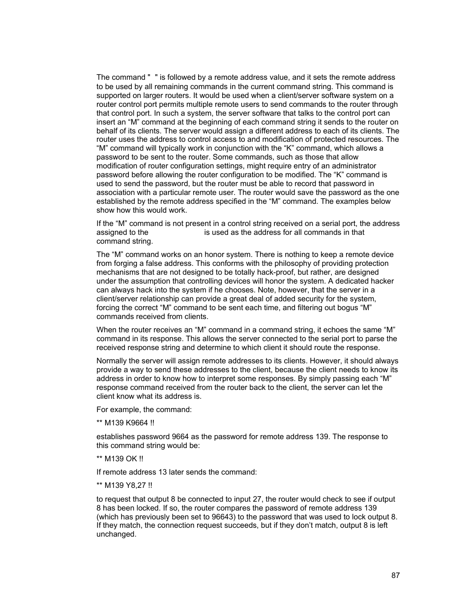 M”: set remote address | Sierra Video Ponderosa 3G Series Routing Switcher User Manual | Page 93 / 104