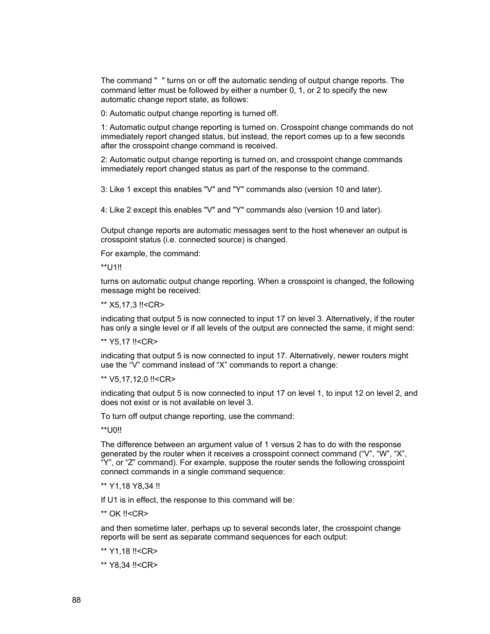 U”: update request on/off | Sierra Video Ponderosa 3G Series Routing Switcher User Manual | Page 94 / 104